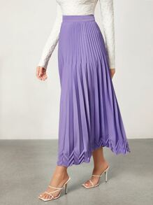 BizChic High Waist Chevron Pattern Pleated Skirt Workwear - Lilac Purple - View 4
