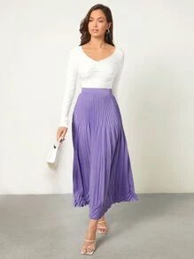 BizChic High Waist Chevron Pattern Pleated Skirt Workwear - Lilac Purple - View 5