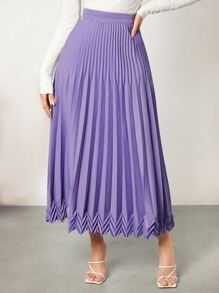 BizChic High Waist Chevron Pattern Pleated Skirt Workwear - Lilac Purple - View 7