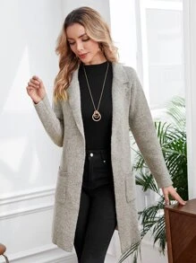 EMERY ROSE Dual Pocket Casual Design Cardigan,Long Sleeve Tops