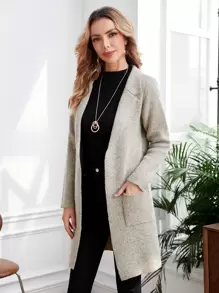 EMERY ROSE Dual Pocket Casual Design Cardigan,Long Sleeve Tops