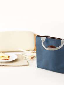 1pc Letter Patch Decor Waterproof Lunch Bag - Blue - View 1