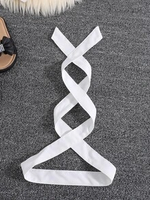 Girls Dual Pocket Button Front Belted Dress - White - View 5