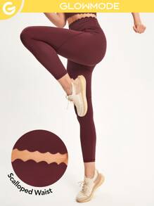 GLOWMODE 24" Scalloped Curved Seam Leggings - Burgundy - View 2
