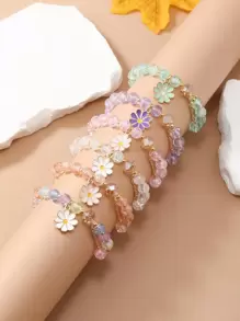 Set da 6 braccialetti alla moda con perline a forma di fiori colorati bohémien per donne (colore casuale), idee regalo per San Valentino, mamma, festa della mamma