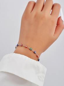 1pc Random Color Evil Eye Decor Bracelet Copper Jewelry - Silver - View 1