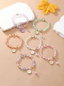Set da 6 braccialetti alla moda con perline a forma di fiori colorati bohémien per donne (colore casuale), idee regalo per San Valentino, mamma, festa della mamma