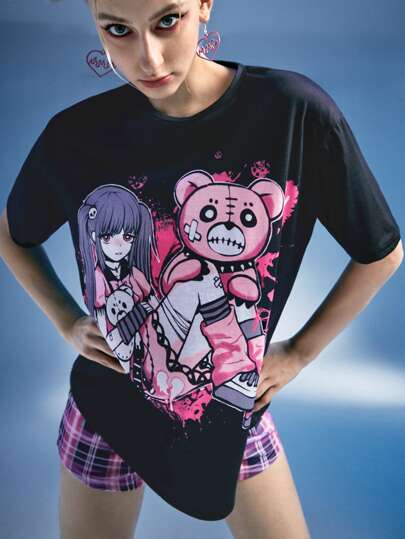 Anime Plaid Cartoon Graphic PJ Set