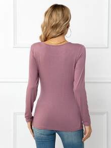Maternity Solid Slim Fit Tee - Dusty Purple - View 2