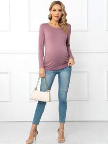 Maternity Solid Slim Fit Tee - Dusty Purple - View 4