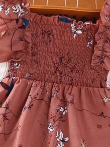 SHEIN Đầm bé gái viền lá sen Viên lá sen Dải chun Hoa Boho - Hồng - Xem 5