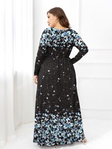 DEARCASE Plus Size Butterfly Print Hidden Pocket Dress
