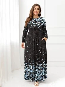 DEARCASE 大码蝴蝶印花隐形口袋连衣裙