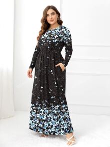 DEARCASE Plus Size Butterfly Print Hidden Pocket Dress