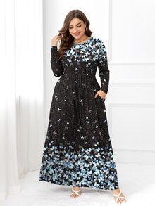 DEARCASE 大码蝴蝶印花隐形口袋连衣裙