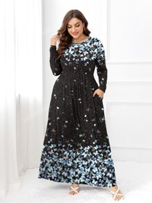 DEARCASE Plus Size Butterfly Print Hidden Pocket Dress