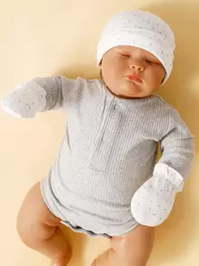 momscare 3雙嬰兒條紋圖案手套和3入組帽 - 彩色 - 查看 2