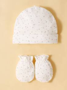 momscare 3雙嬰兒條紋圖案手套和3入組帽 - 彩色 - 查看 4