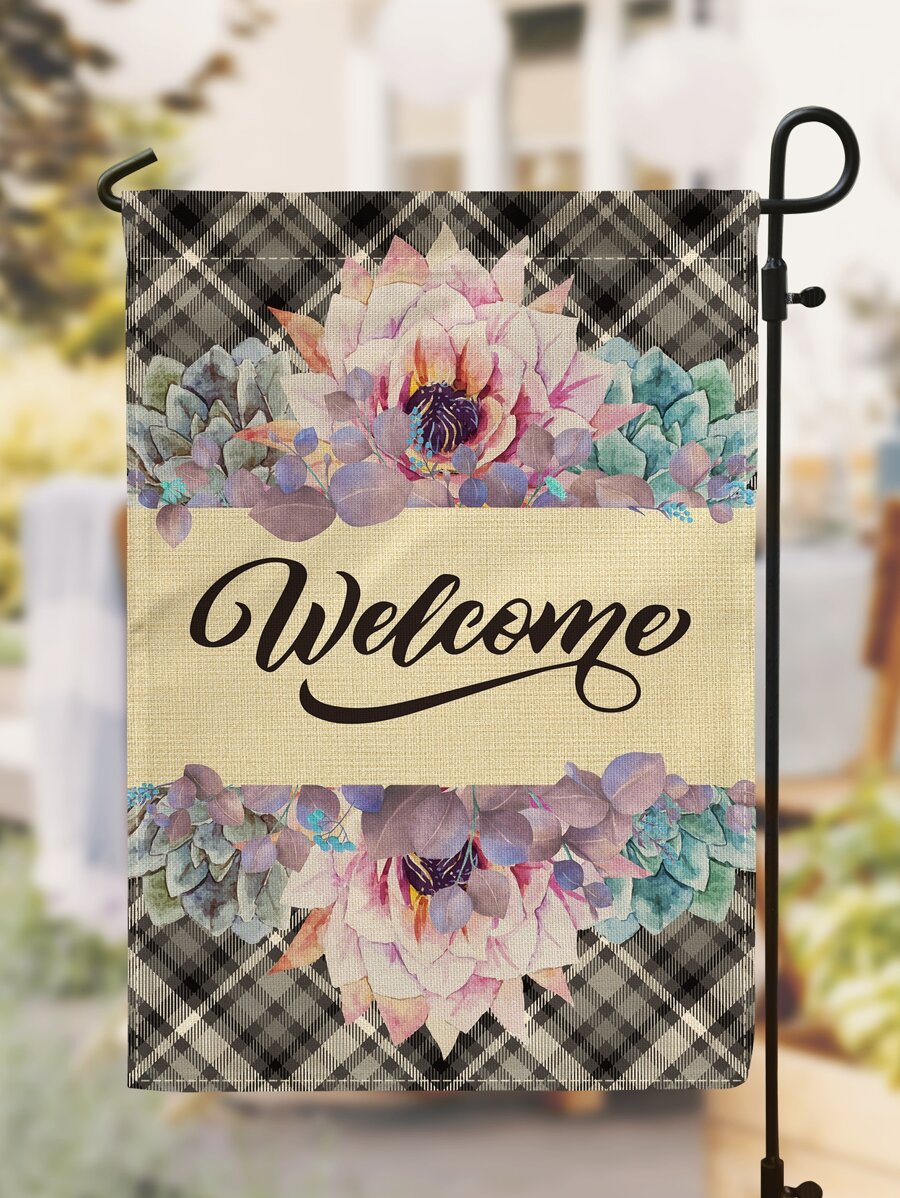 1pc Succulent & Letter Graphic Garden Flag - Multicolor - View 1