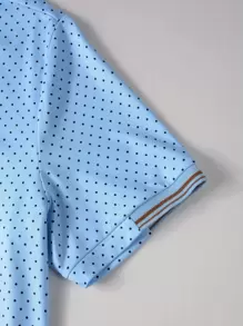 Manfinity Homme Áo thun có cổ Nam Nút phía trước Chấm bi Công việc - Màu xanh lam - Xem 5