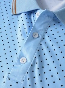 Manfinity Homme Áo thun có cổ Nam Nút phía trước Chấm bi Công việc - Màu xanh lam - Xem 7
