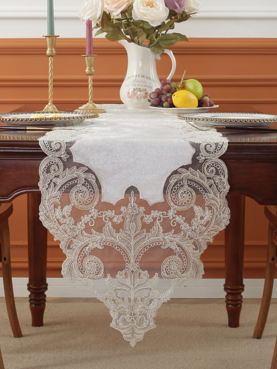 Floral Embroidery Table Runner - Multicolor - View 1