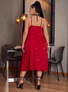 SHEIN BAE Plus Draped Collar Button Front Cami Dress - Red - View 2