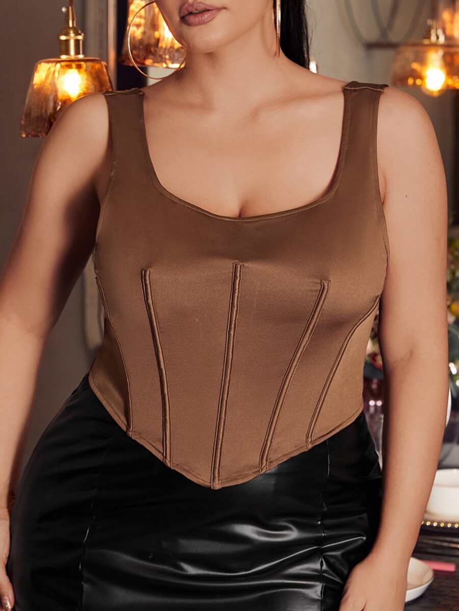 SHEIN SXY Top tank unicolor bajo asimétrico - Café integral - Ver 1