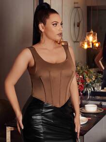 SHEIN SXY Top tank unicolor bajo asimétrico - Café integral - Ver 3