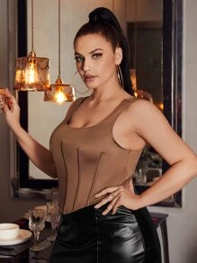 SHEIN SXY Top tank unicolor bajo asimétrico - Café integral - Ver 4