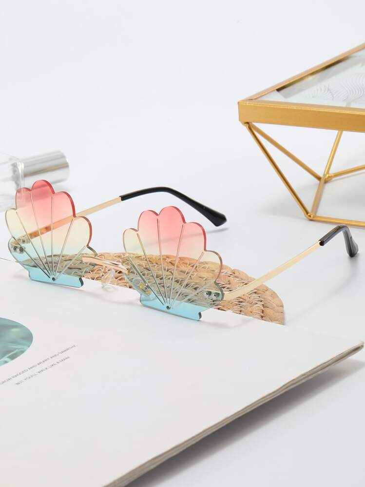 貝殼邊設計鏡片太陽眼鏡 - 金色 - 查看 1