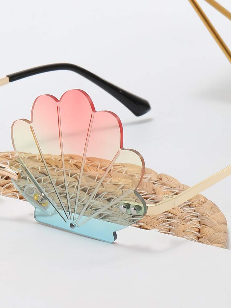 貝殼邊設計鏡片太陽眼鏡 - 金色 - 查看 2