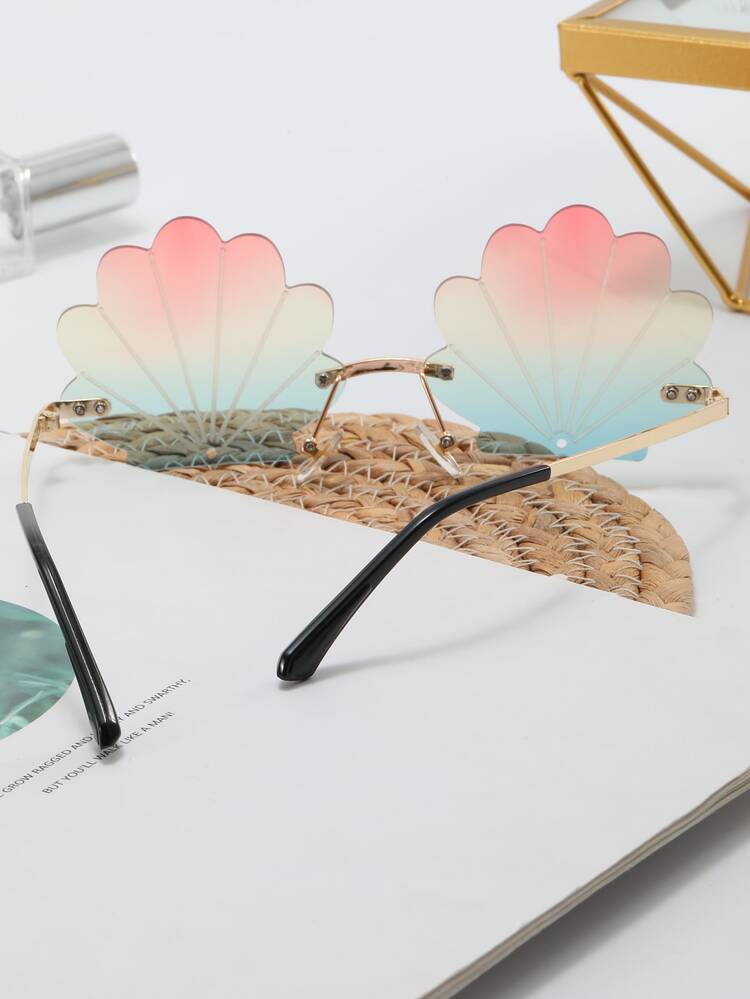 貝殼邊設計鏡片太陽眼鏡 - 金色 - 查看 3