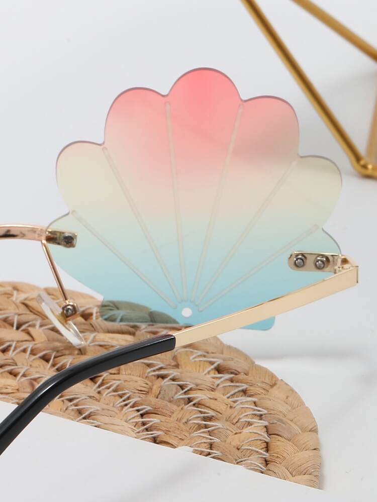 貝殼邊設計鏡片太陽眼鏡 - 金色 - 查看 4