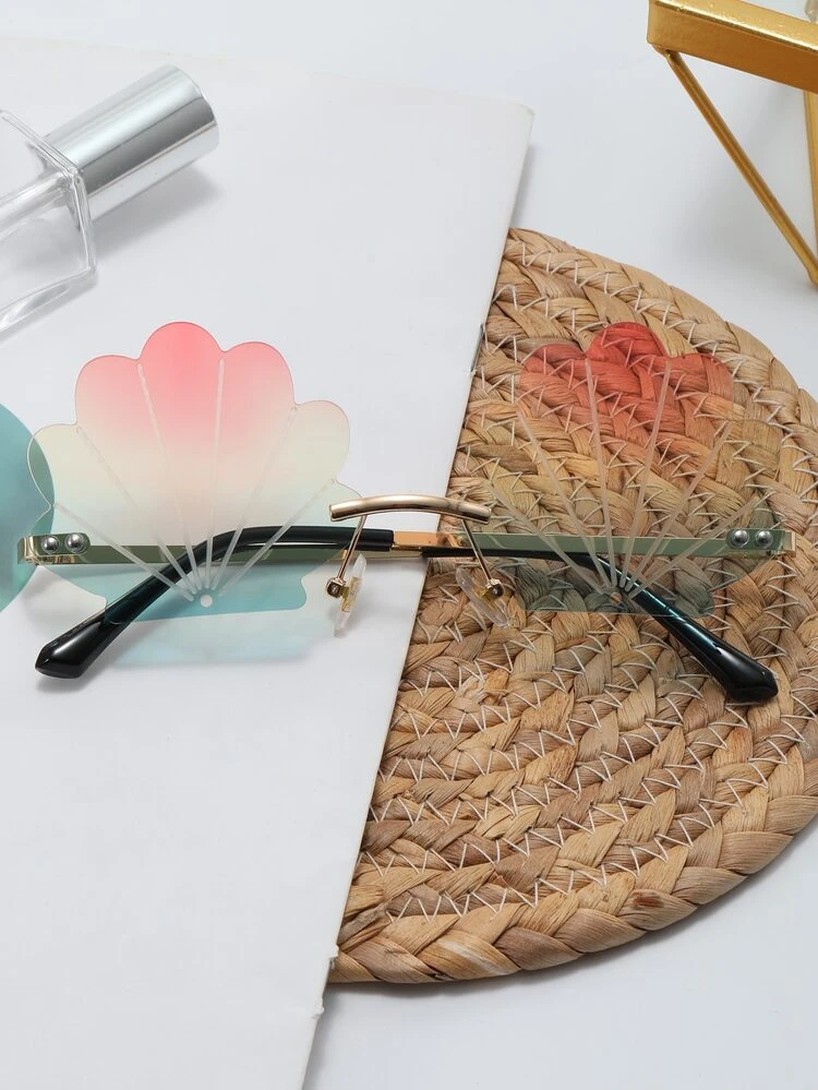 貝殼邊設計鏡片太陽眼鏡 - 金色 - 查看 5