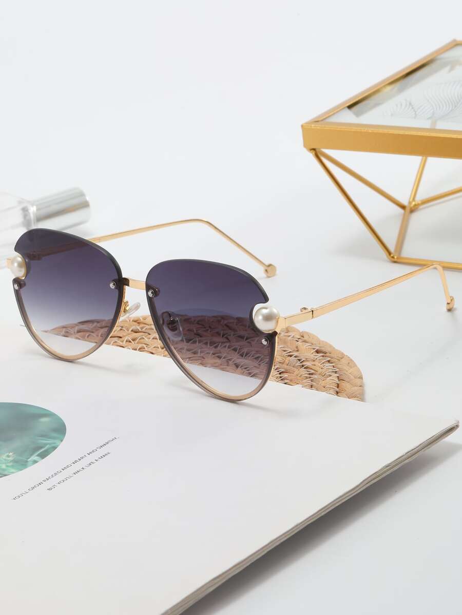 Faux Pearl Decor Sunglasses - Gold - View 1