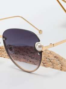 Faux Pearl Decor Sunglasses - Gold - View 2