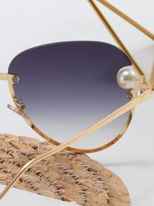 Faux Pearl Decor Sunglasses - Gold - View 4