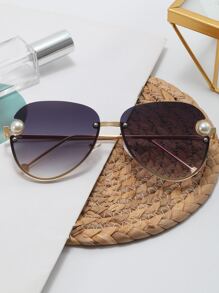 Faux Pearl Decor Sunglasses - Gold - View 5