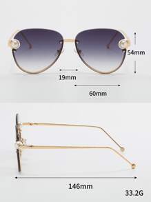 Faux Pearl Decor Sunglasses - Gold - View 7