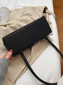 Lizard Embossed Flap Bag - Black - View 2