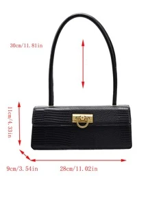 Lizard Embossed Flap Bag - Black - View 3