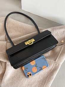 Lizard Embossed Flap Bag - Black - View 6