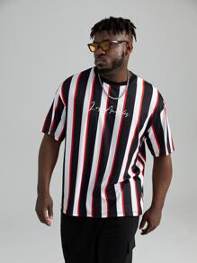 EASEVO Men Plus Striped Letter Graphic Tee - Multicolor - View 1
