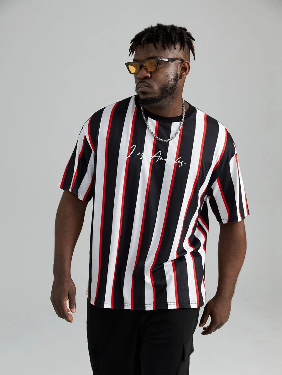 EASEVO Men Plus Striped Letter Graphic Tee - Multicolor - View 1