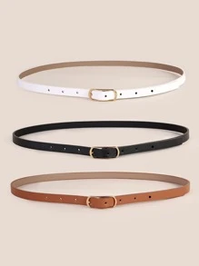 Conjunto De 3 Piezas De Cinturón Casual Y Minimalista Con Hebilla Rectangular Para Mujeres - Multicolor - Ver 3