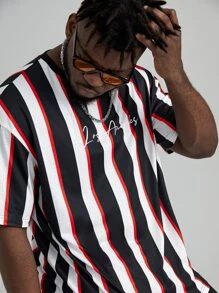 EASEVO Men Plus Striped Letter Graphic Tee - Multicolor - View 4