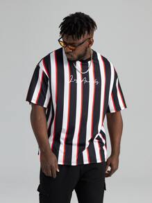 EASEVO Men Plus Striped Letter Graphic Tee - Multicolor - View 5