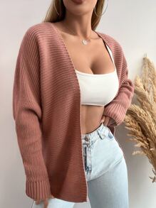 EURMUSE Batwing Sleeve Open Front Cardigan - Dusty Pink - View 1