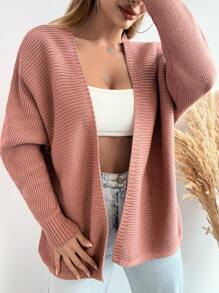 EURMUSE Batwing Sleeve Open Front Cardigan - Dusty Pink - View 3